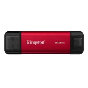 Ārējais SSD Kingston 512 GB Dual USB-A/USB-C portatīvs, USB 3.2 Gen 2, lasīšana 1050 MB/s, ieraksts 950 MB/s, melns/sarkans