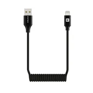 Coiled USB-A to Lightning Cable Evelatus AutoSpring 1.2 m, Black