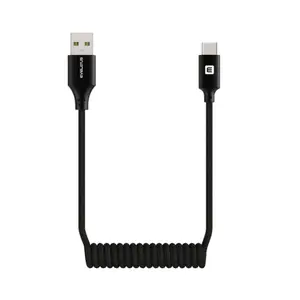 Coiled USB-A to USB-C Cable Evelatus AutoSpring 1.2 m, black
