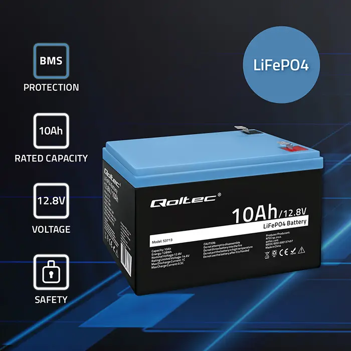 LiFePO4 akumulators QOLTEC 10Ah 12.8V 128Wh Photo 4