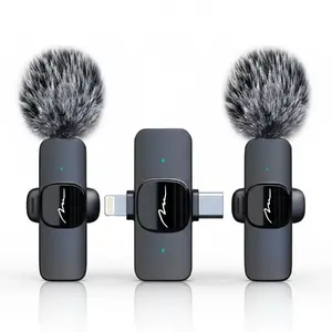 Media-Tech MT416 Micro-Mic Duo dubultais bezvadu lavalier mikrofona komplekts ar USB-C un Lightning savienotājiem iOS un Android ierīcēm, pelēks