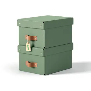 Storage box with lid Esselte-Leitz Puro small 7 L, recycled cardboard, green, 200×280 mm, pack of 2