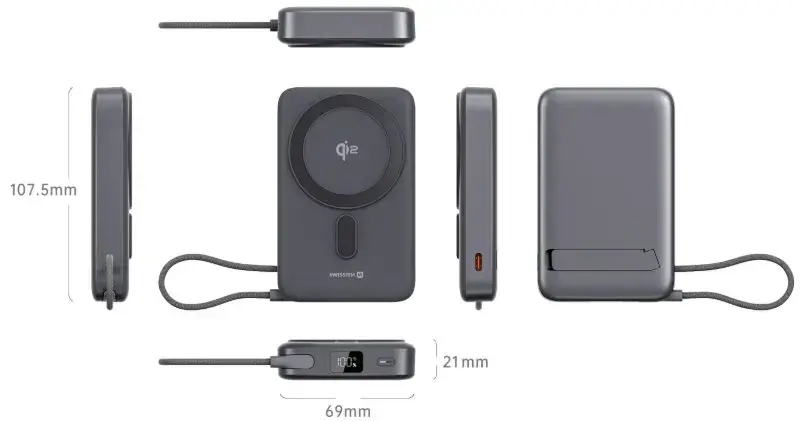 Аккумулятор SWISSTEN Qi2 MagSafe 15W 10000 мА·ч Photo 7