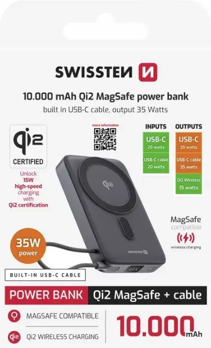 Аккумулятор SWISSTEN Qi2 MagSafe 15W 10000 мА·ч Photo 8