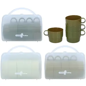 Insulated camping drink mug set 4 pcs, Camp Active — lightweight plastic insulated cups