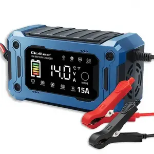 Smart 12V 15A Charger QOLTEC with Microprocessor and LCD — for AGM, GEL, SLA, EFB, LiFePO4 Batteries
