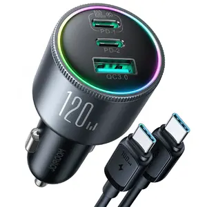 Auto lādētājs Joyroom JR-CCN07 145W ar 2× USB-C, 1× USB-A un 100W USB-C kabeli, tumši pelēks