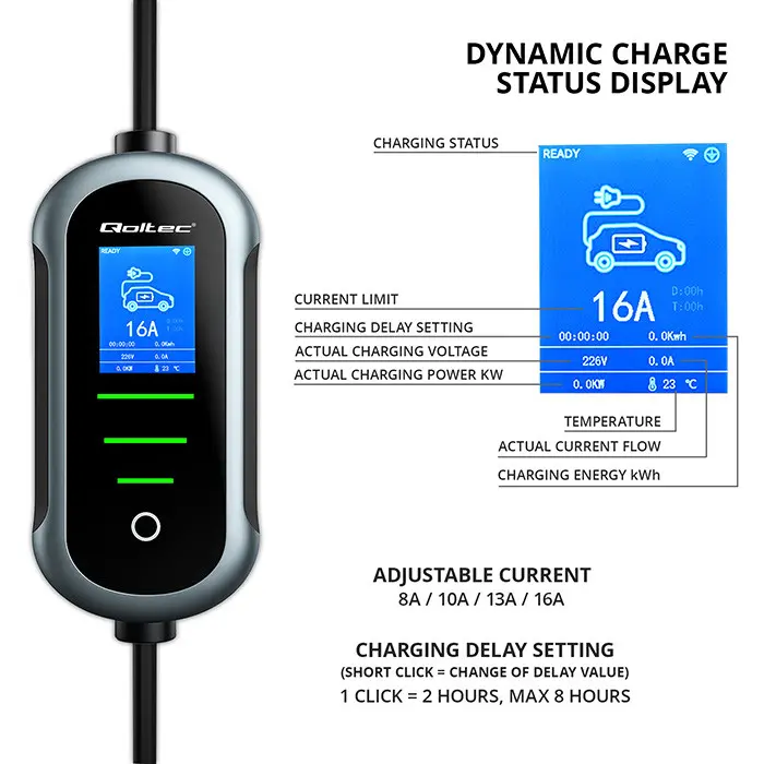 QOLTEC EV car charger w/ adjust. Type2 2in1 3,5 kW Photo 5