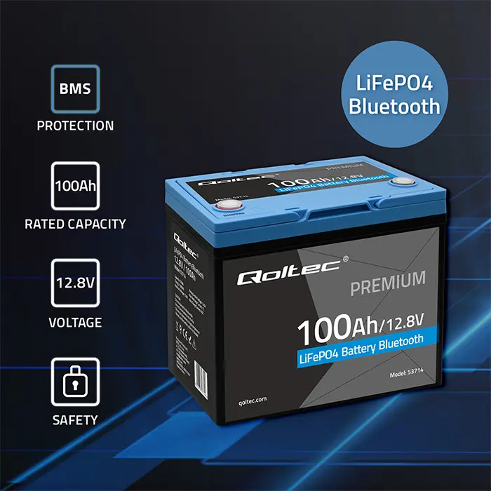 QOLTEC LiFePO4 battery 12.8V 100Ah with Bluetooth Photo 3