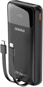 Power bank Dudao K15Pro 20000 mAh 22.5W PD ar USB-C, USB-A un Lightning, melns