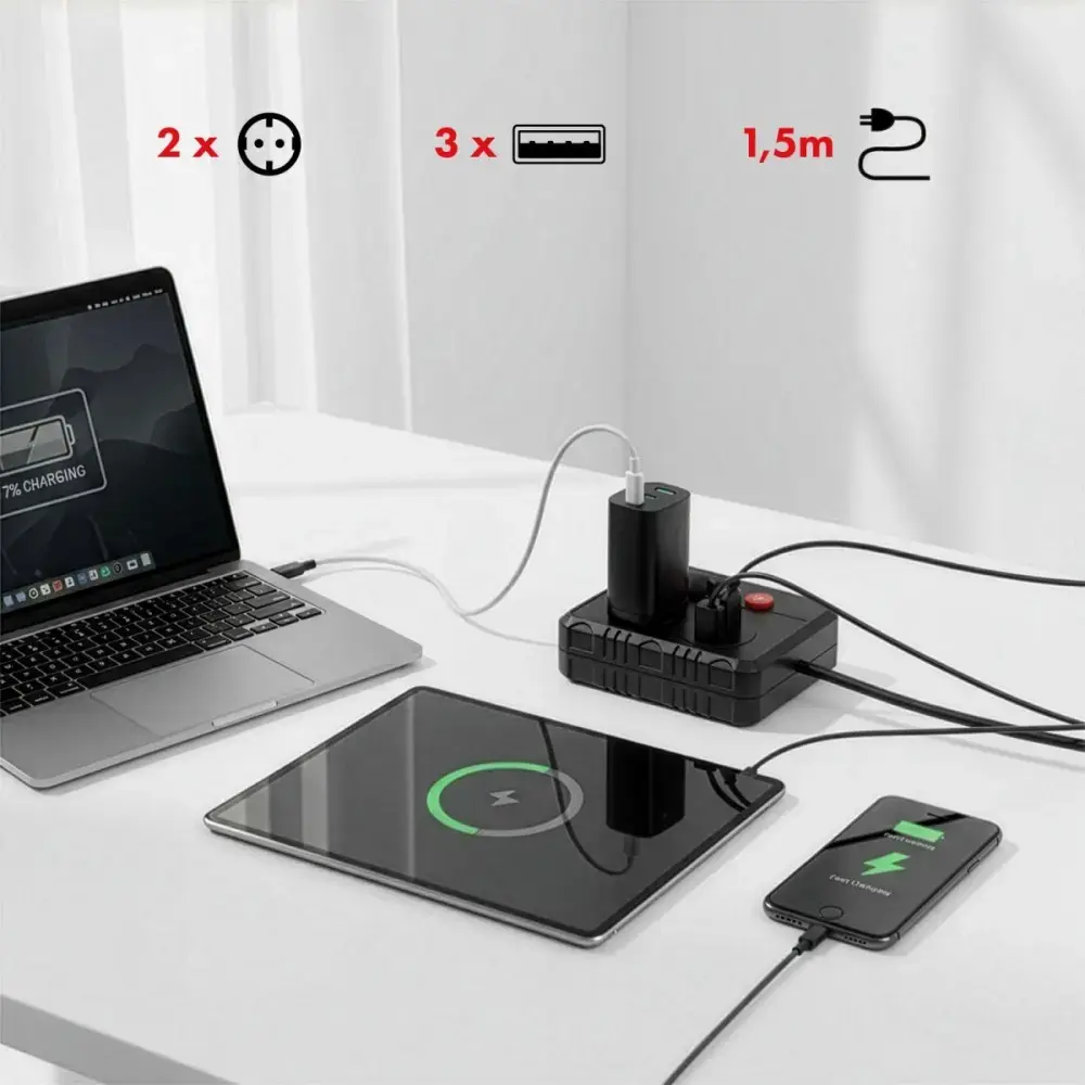 Удлинитель MACLEAN MCE387 B — 2 розетки, 3 USB Photo 5