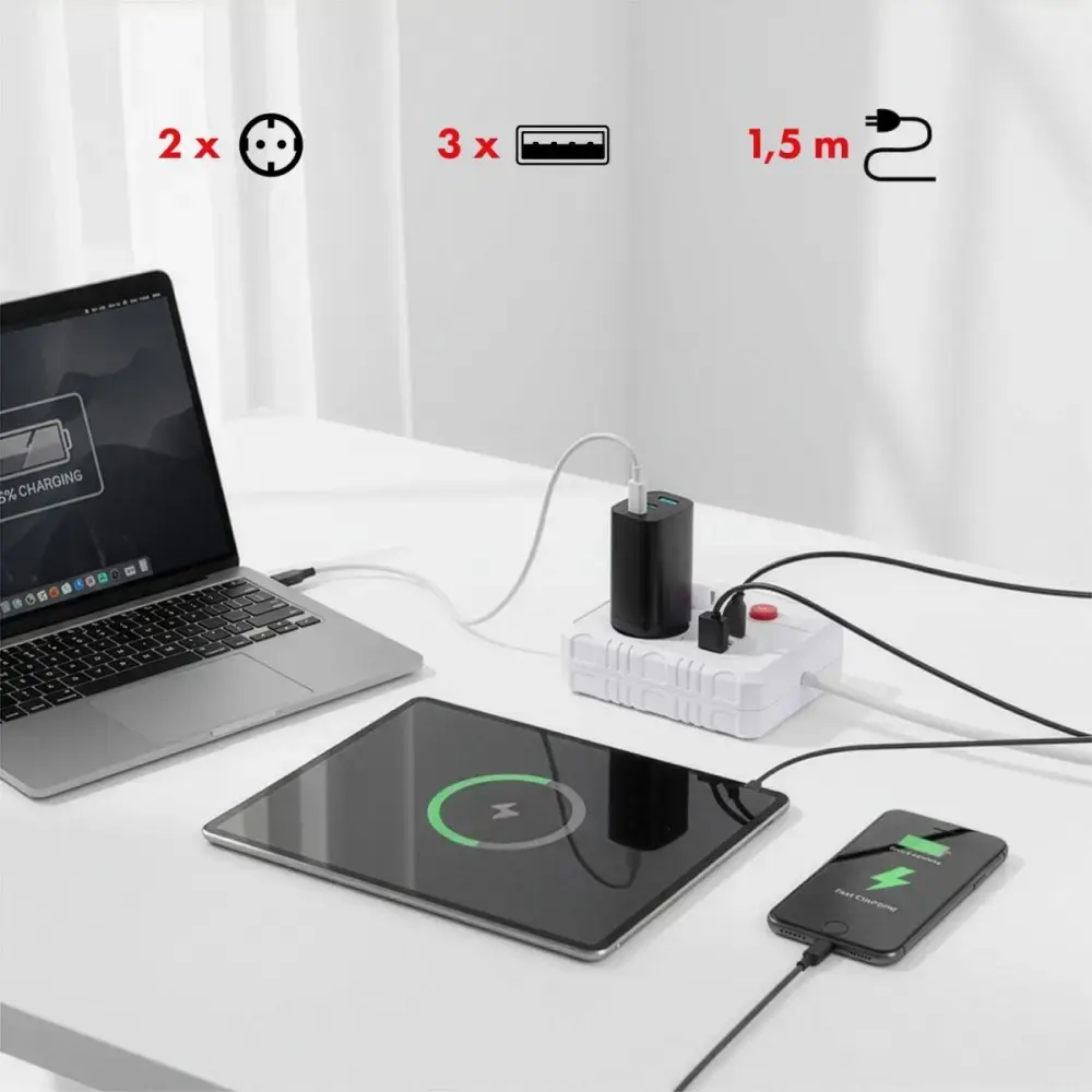 Сетевой удлинитель MACLEAN MCE387 W — 2 розетки, 3×USB Photo 5