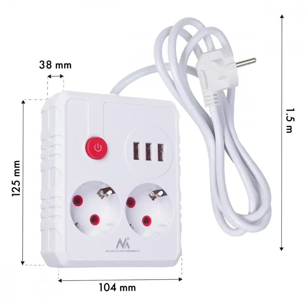 Сетевой удлинитель MACLEAN MCE387 W — 2 розетки, 3×USB Photo 6