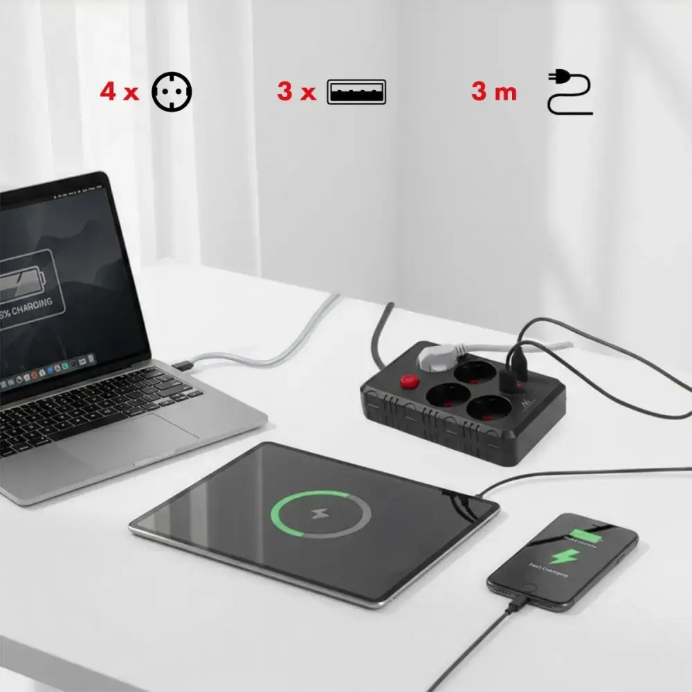 Сетевой удлинитель MACLEAN MCE393 B — 4 розетки 3×USB Photo 5