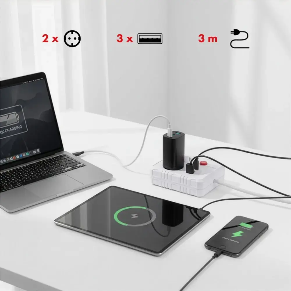 Сетевой удлинитель MACLEAN MCE388 W — 2 розетки, 3 USB Photo 5