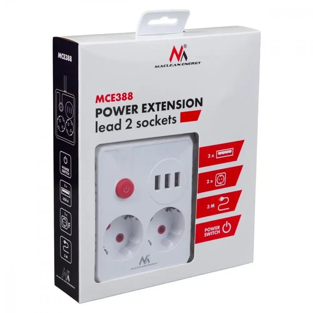 Сетевой удлинитель MACLEAN MCE388 W — 2 розетки, 3 USB Photo 7