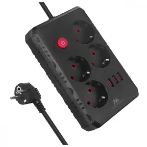 Сетевой удлинитель MACLEAN MCE392 B — 4 розетки, 3×USB, 110–240В, 2.1A, 2500W, шнур 1.5 м, черный