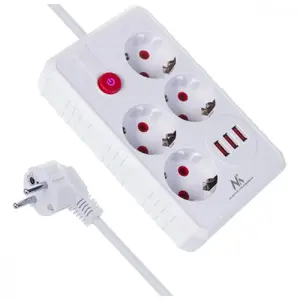 Сетевой фильтр MACLEAN MCE392 W — 4 розетки F, 3×USB A, 110–240В, 2.1A макс., 2500W, кабель 1,5 м, белый