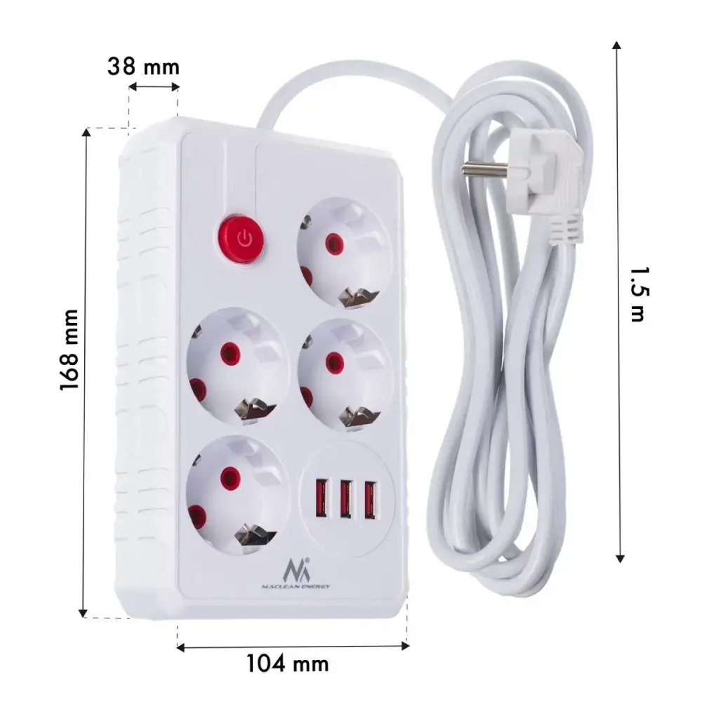 Strāvas sadalītājs MACLEAN MCE392 W — 4 kontaktligzdas, 3 USB Photo 6