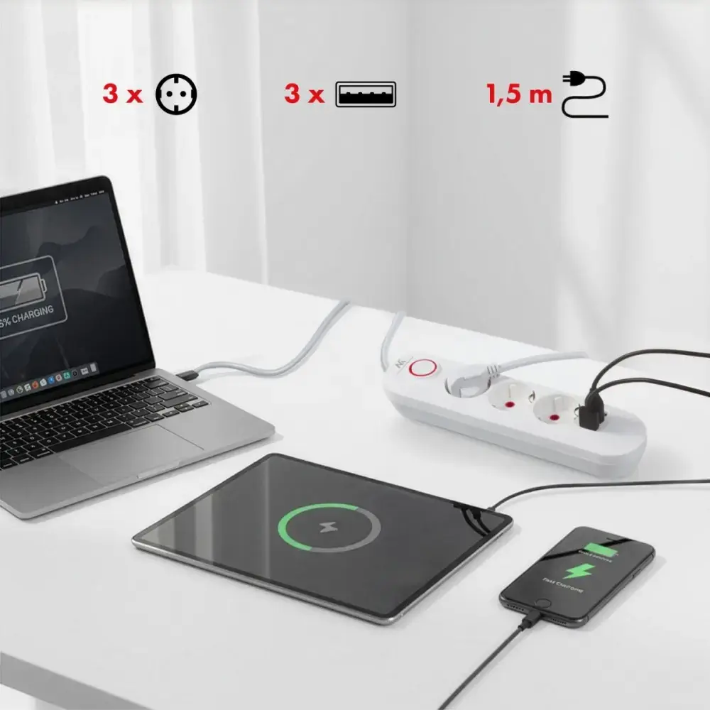 Сетевой удлинитель MACLEAN MCE394W — 3 розетки, 3 USB Photo 5
