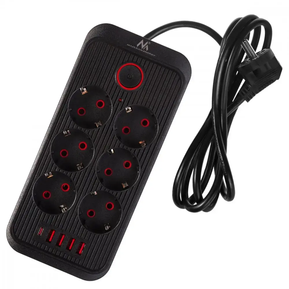 Удлинитель MACLEAN MCE389 B — 6 розеток, 4 USB + USB‑C Photo 11