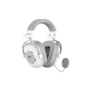 Ausu uzlikas austiņas HAVIT H2002YG — 2.4G bezvadu, Bluetooth, vadu savienojums, 20–20 000 Hz, darbības rādiuss 10 m, 257 g (balts/pelēks)