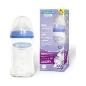 Stikla barošanas pudelīte Lansinoh Natural Wave ar Natural Wave knupi 160 ml