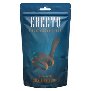 Cock & Ball Ring Erecto — adjustable silicone penis and testicle ring with perineum stimulator (inner Ø 3.2 cm / 4 cm, stimulator 7 cm)