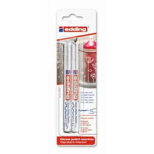 Marķieri Edding e-751 balts, smalks uzgalis, iepakojumā 2, balta tinte