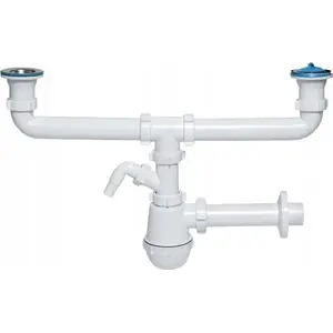 Izlietnes pudelveida sifons TYCNER P51232 Ø50 mm, izvads trauku/veļas mašīnai, metāla siets, 2-komoru
