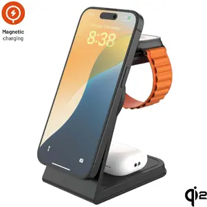 Беспроводное зарядное устройство FIXED 3‑в‑1 Mag ALU Qi2 совместимое с MagSafe, чёрный