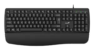 Genius KB-123 Vadu USB pilna izmēra tastatūra ar ciparu bloku un plaukstas locītavas balstu, angļu izkārtojums, melna
