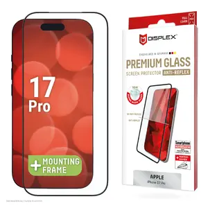 Screen protector Displex Premium (Tempered glass, Full Cover, 10H) for Apple iPhone 17 Pro, Eco mounting frame