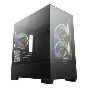 PC Midi Tower DeepCool CG380 3F — Black, 235×437×451 mm, supports 2x120 mm side + 1x120 mm rear fans, bottom PSU, 2.5"/3.5" HDD