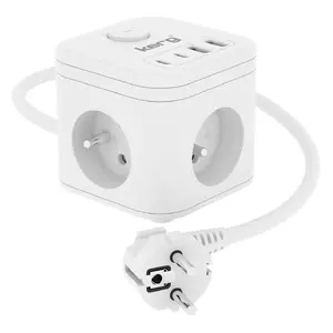 Pagarinātājs Kerg SMART 3 kontaktligzdas ar 4 USB (USB-A + USB-C), kabelis 1,5 m, 16A/250V