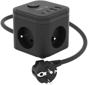 Power strip Kerg SMART M02728 – 3 AC outlets Type F, 4 USB (1×USB-C + 3×USB-A), 1.5 m cable, 16A/250V