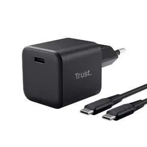 Зарядное устройство TRUST Maxo Ultra-small 65W GaN USB-C чёрное с кабелем 2 м