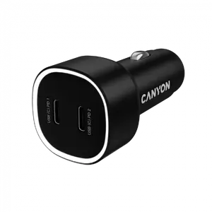 Auto lādētājs CANYON OnDrive 60 PD 60W 2xUSB-C — 60 W jauda, 2 USB‑C porti, melns