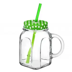 Glass Smoothie Jar Anitex PT072980388S — 450 ml glass jar with screw-on pump lid and reusable straw