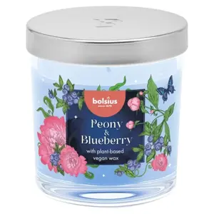 Glass jar candle bolsius Floral Fusion Ø80×72 mm — peony & blueberry scent