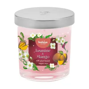 Glass jar scented candle Bolsius Floral Fusion Ø80×72 mm — jasmine & mango fragrance
