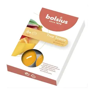Tealight sveces Bolsius True Scents — 6 gab., mango aromāts
