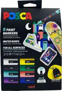 Marker set POSCA PC-5M — 8‑piece, medium tip, water-based opaque pigment