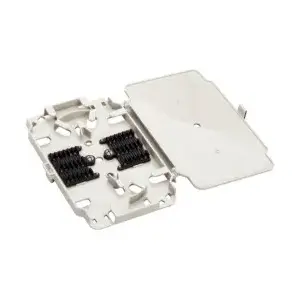 Fiber optic splice cassette A-LAN FOC-12K with holders for 12/24 splices and fiber exit separator, white, plastic, 100×140×11 mm