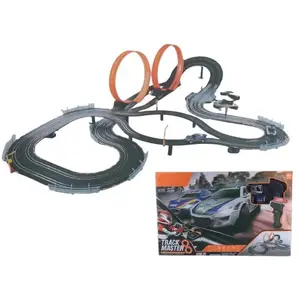 Mechanical toy track Madej Car track with two loops — 011406, children's pull-back and push cars set