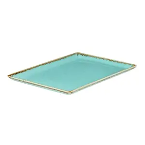 Прямоугольная фарфоровая тарелка Porland SEASONS TURQUOISE 27×21 см — подходит для духовки и микроволновки