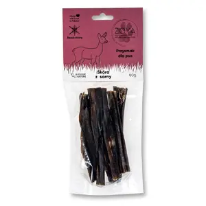 Жевательная лакомство для собак ZOYA — кожа из оленя 80 г, натуральный твердый деликатес, белок 84%, жир 7%, зола 3.9%, без зерна и глютена