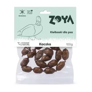 Лакомство для собак ZOYA Kiełbaski z kaczki 100 г — гипоаллергенные утиные колбаски для взрослых, белок 55,5% жир 12%