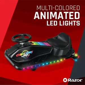 Электрический дрифт-карт Razor CRAZY CART Shift Lightshow — перезаряжаемая литиевая батарея, светодиодная подсветка, 13 км/ч, 40 мин