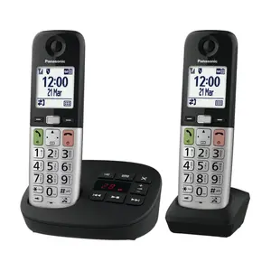 DECT-телефон Panasonic KX-TGU432 — беспроводной комплект из 2 трубок, определитель вызова, дисплей 2.1", чёрно‑серебристый